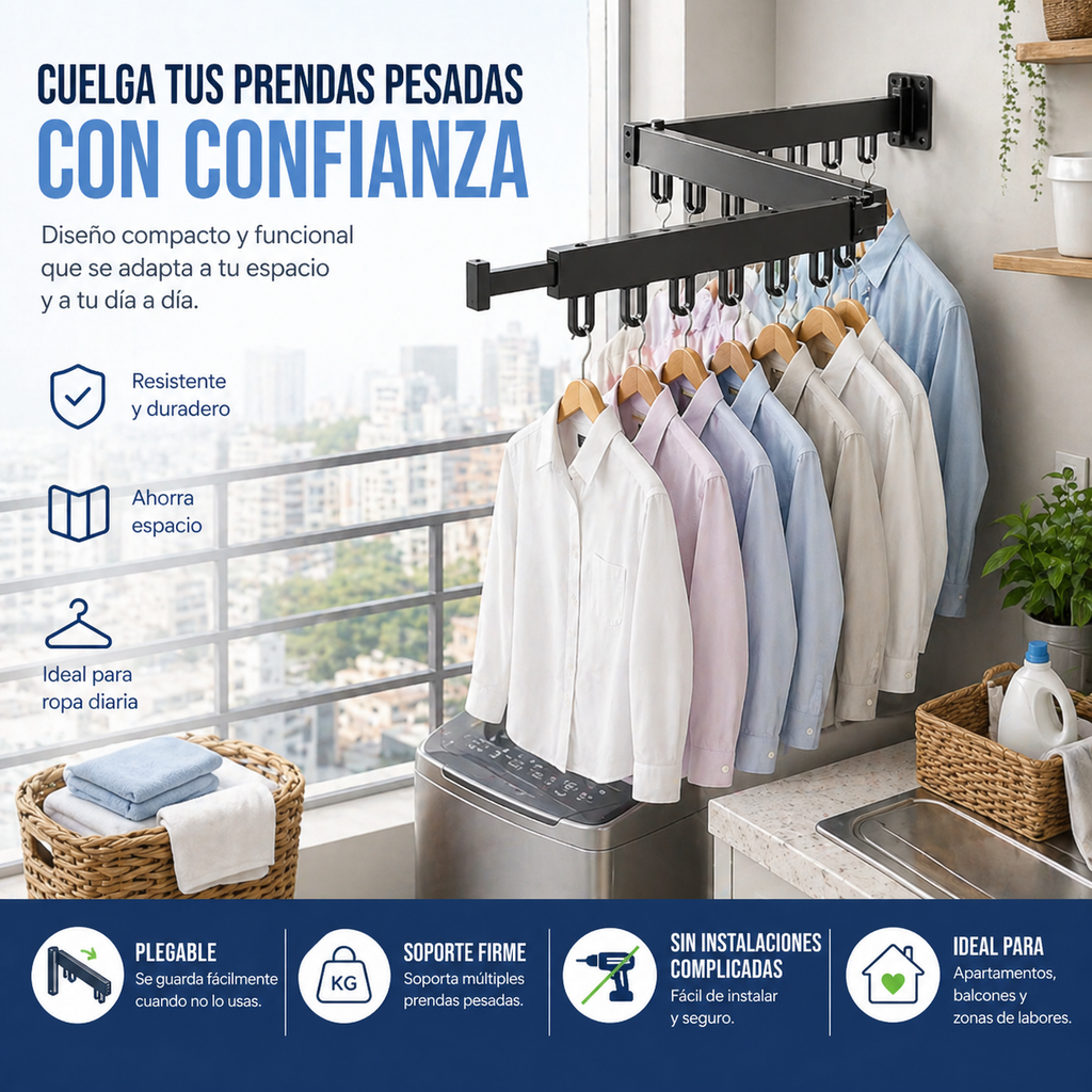 Tendedero de Ropa Plegable de Pared Extensible – Orden Real en Espacios Pequeños