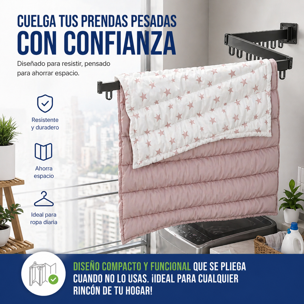 Tendedero de Ropa Plegable de Pared Extensible – Orden Real en Espacios Pequeños