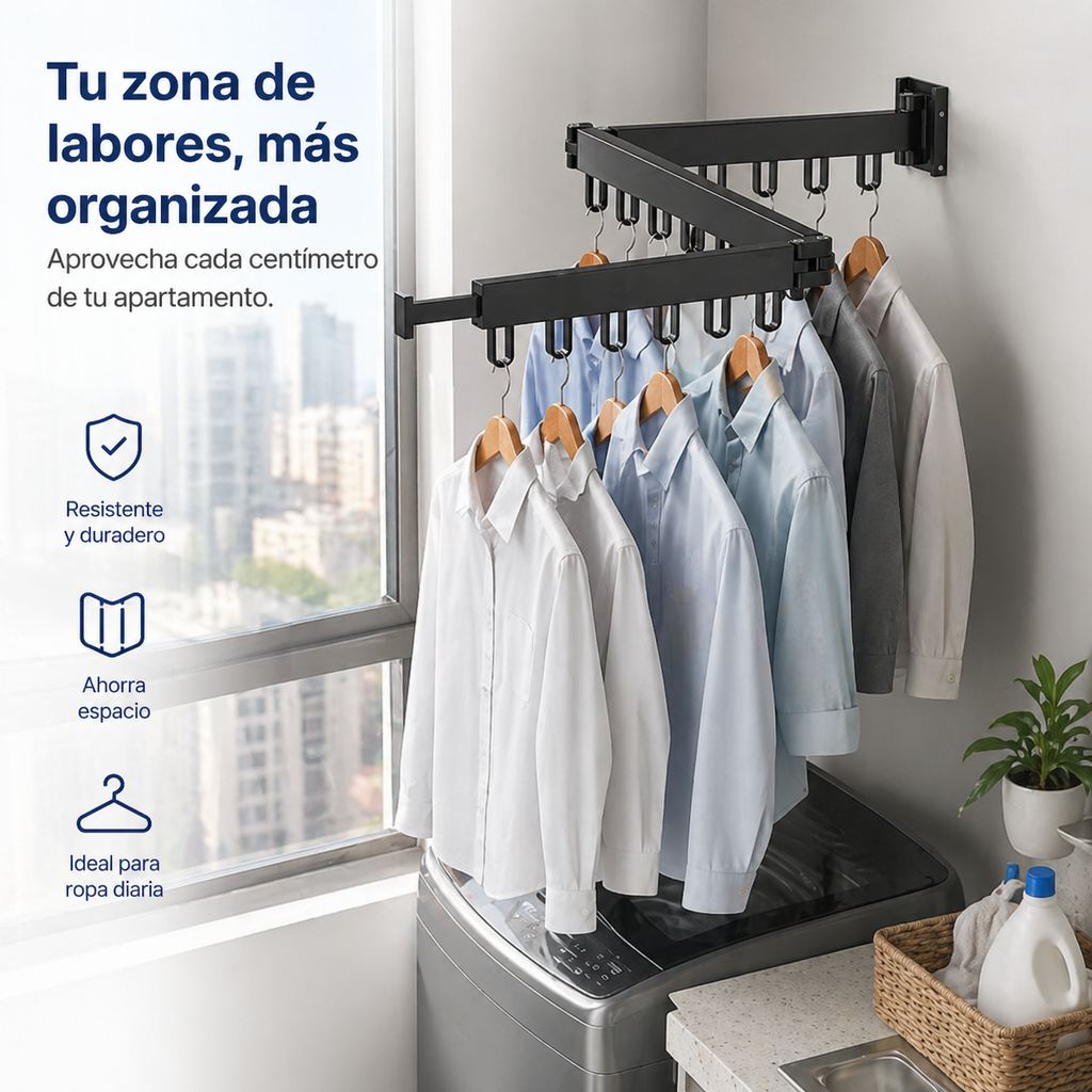 Tendedero de Ropa Plegable de Pared Extensible – Orden Real en Espacios Pequeños